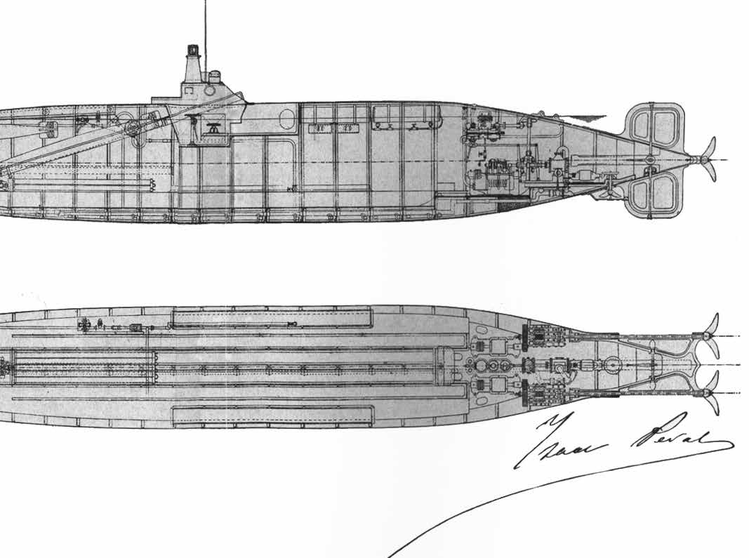 Planos del submarino firmados por Isaac Peral