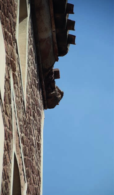 Deterioro en la cornisa de la iglesia